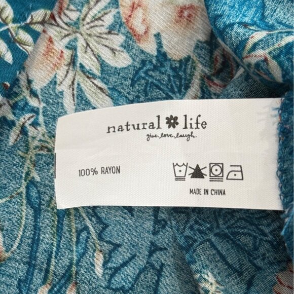 Natural Life Womens V-Neck Blouse Top Short Sleeve Floral Blue Boho Size M - Picture 7 of 7